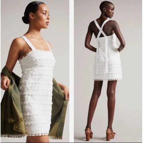 New Ted Baker Dress Womens 0 White Eleynor Tassel Mini Sundress Boho Party